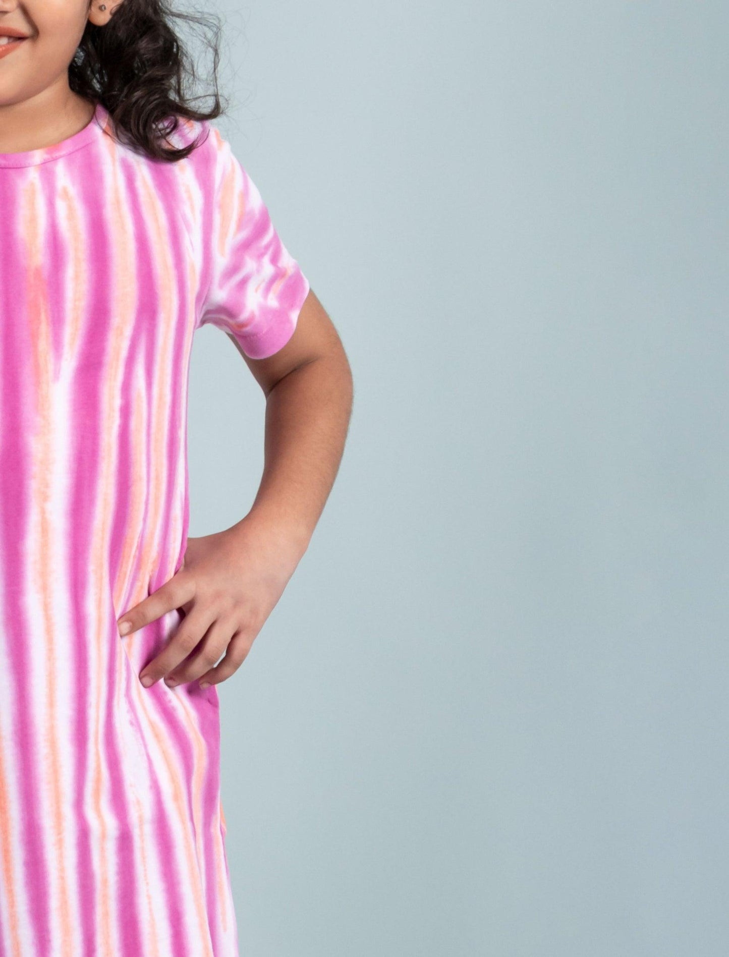 Striped A-line Tie Dye Dress (Mid-thigh, Pink) - Tweeny Mini