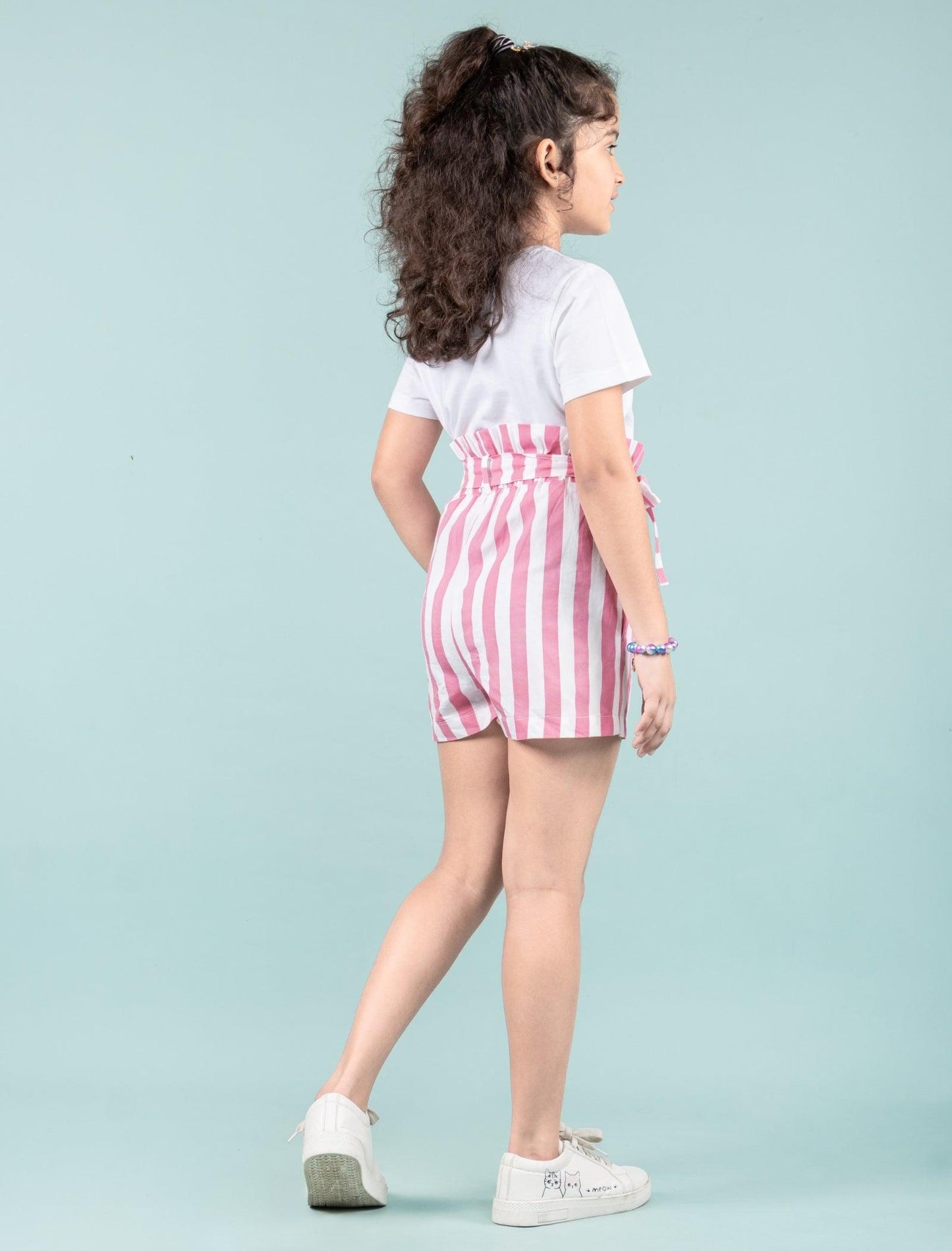 Summer Pure Cotton Kids Girls Striped Shorts (Pink) - Tweeny Mini