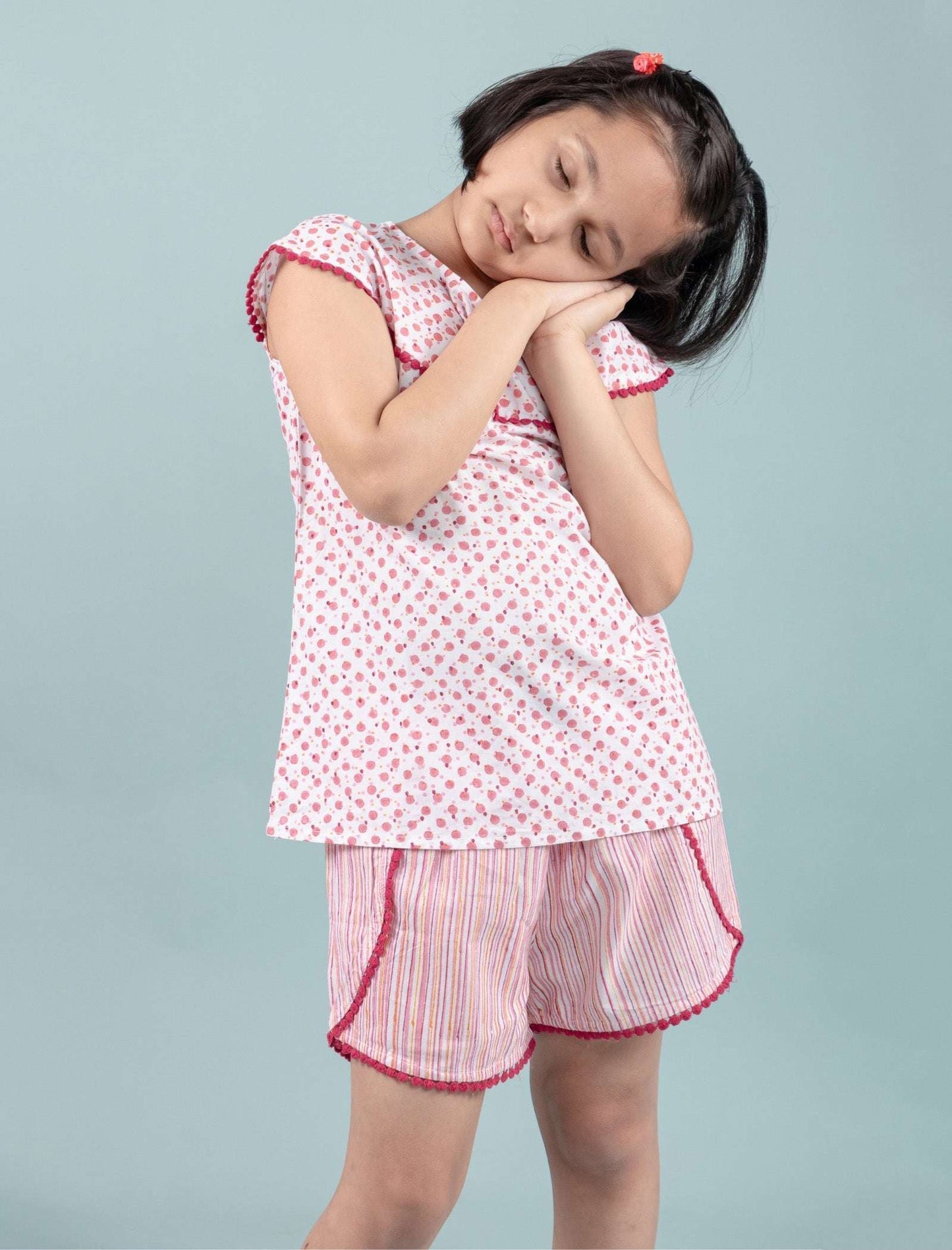 Handcrafted Kids Block Printed Nightdress For Girls (Red) - Tweeny Mini