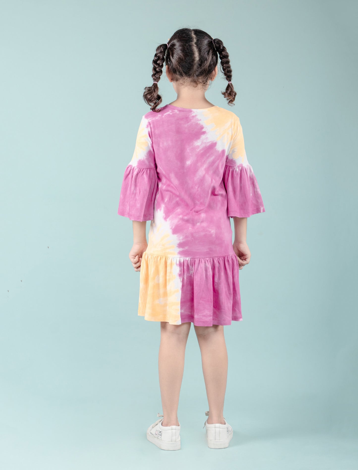 Long Sleeves Girls Kids Tie Dye Dress (Orange-Pink) - Tweeny Mini