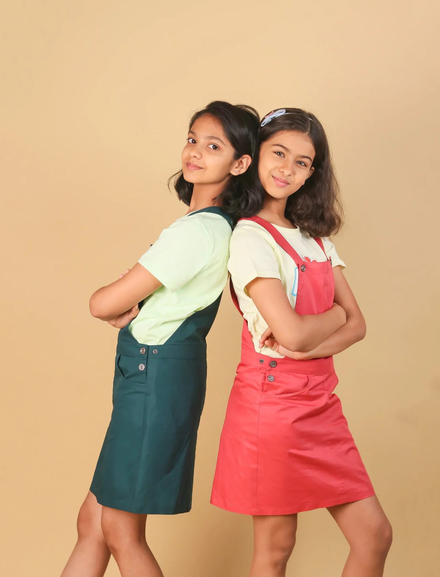Premium Twill Cotton Pinafore Dress for Girls Kids (Melon Red) - Tweeny Mini