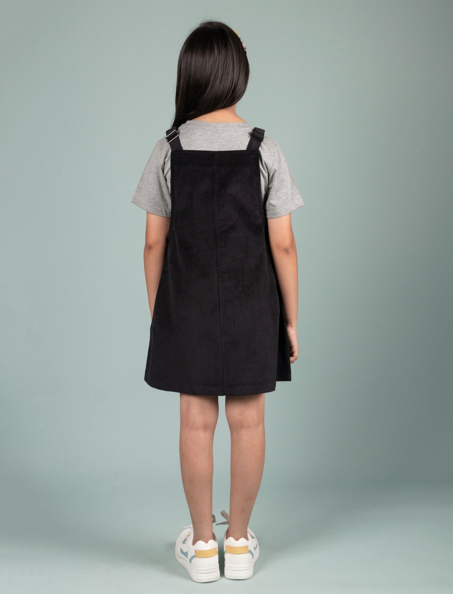 Classic Corduroy Pinafore Dress for Kids Girls with T-shirt (Black) - Tweeny Mini