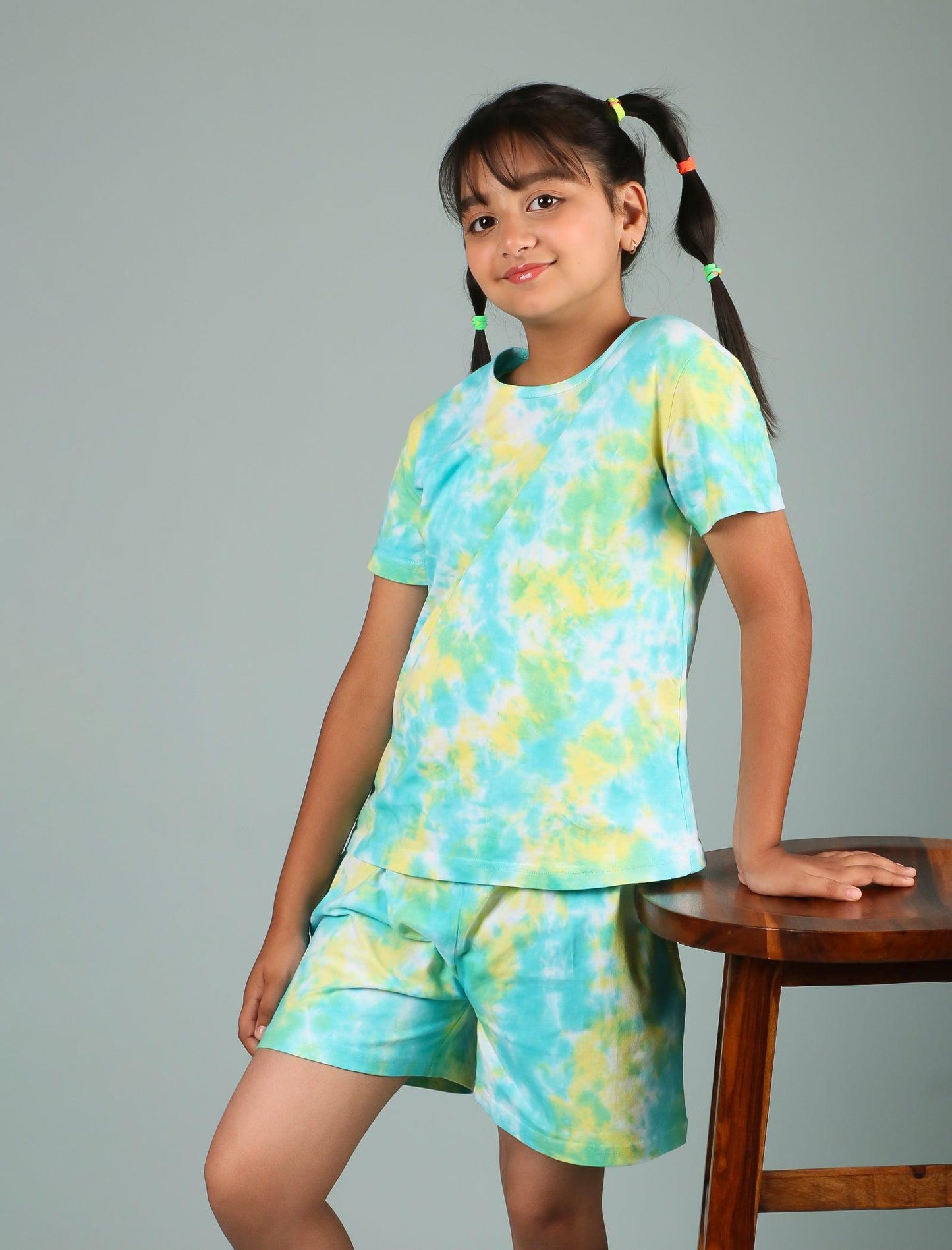 Super Soft Tie-Dye Girls Co-ord set (Lemon Green) - Tweeny Mini