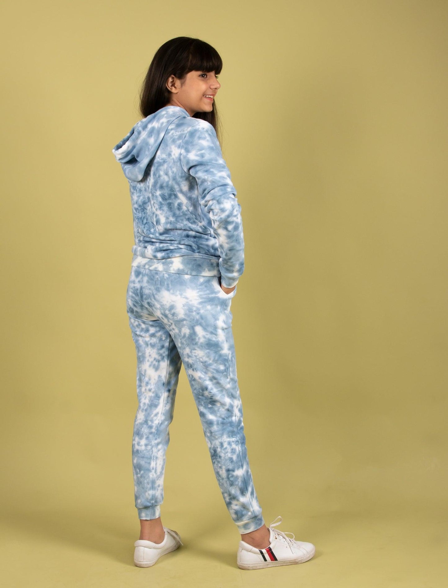 Trendy Tie-Dye Hoodie Jogger Set for Kids Girls (Cerulean Blue) - Tweeny Mini