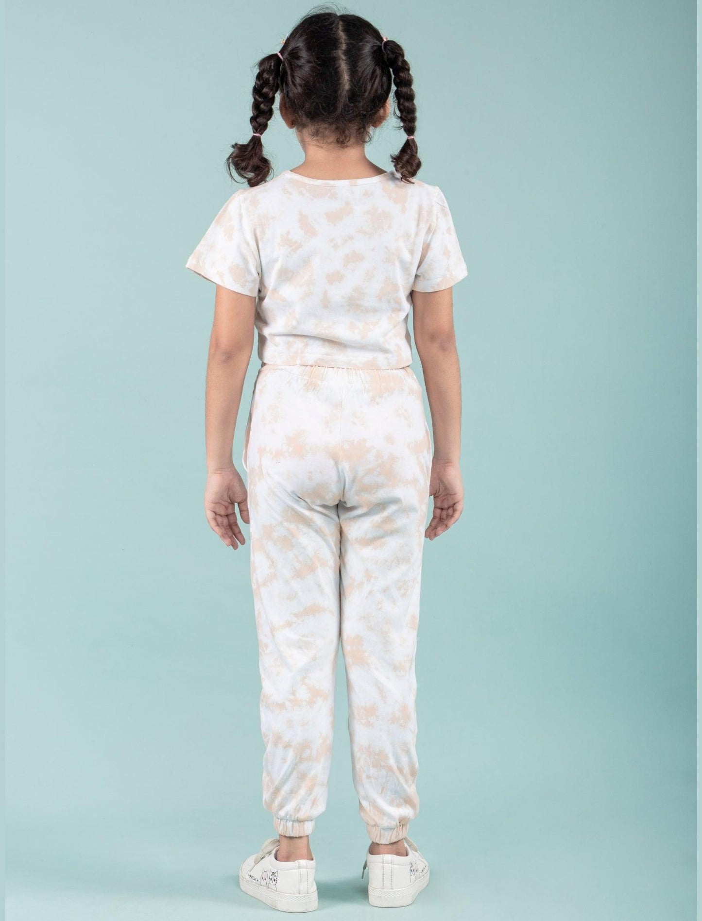 Pure Cotton Tie-Dye Joggers Girls Kids Co-ord Set (Beige) - Tweeny Mini