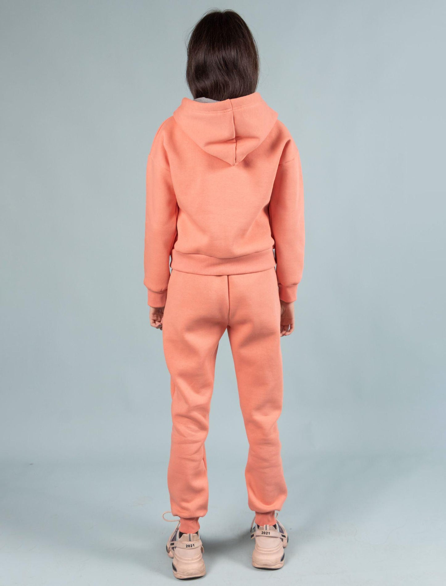 Premium Winter Fleece Hoodie for Kids Girls with Jogger Set (Coral Peach) - Tweeny Mini