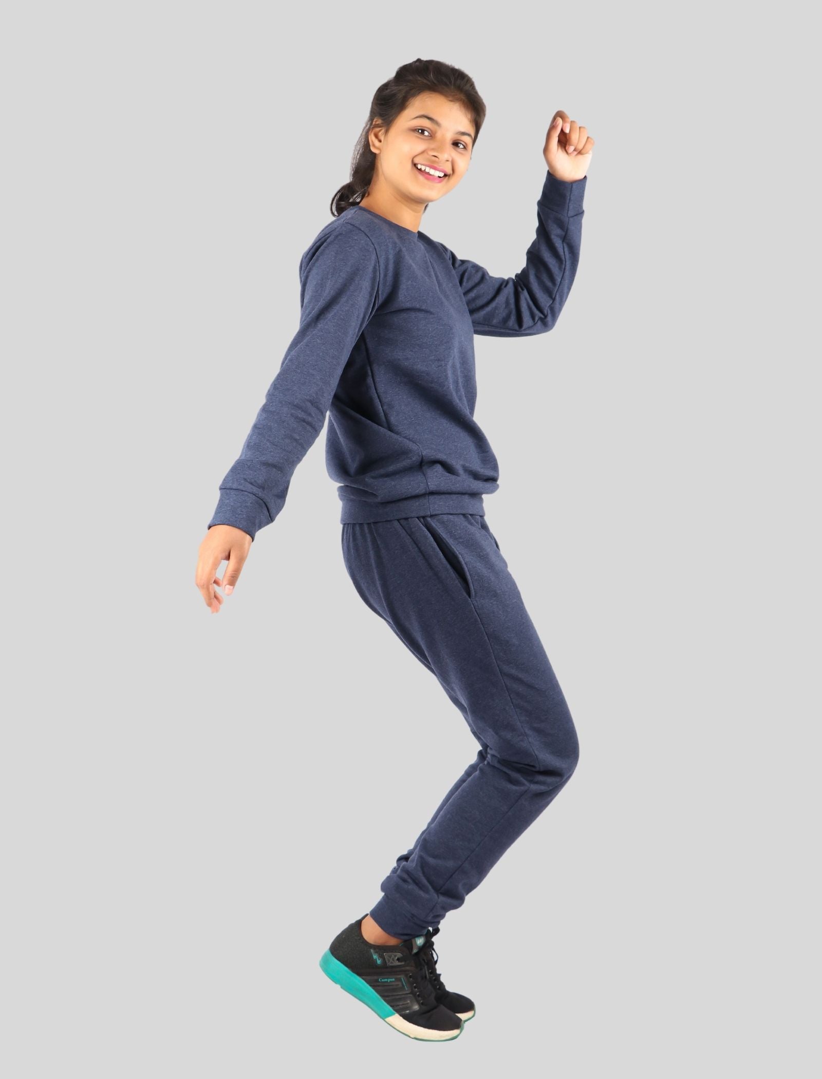 Girls Kids Fleece Winter Joggers Track Suit Set (Navy Blue