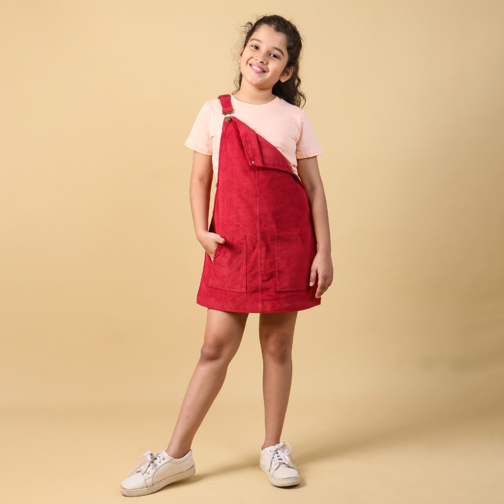 Premium Corduroy Pinafore Dungaree for girls 7 years with T-Shirt Combo Set