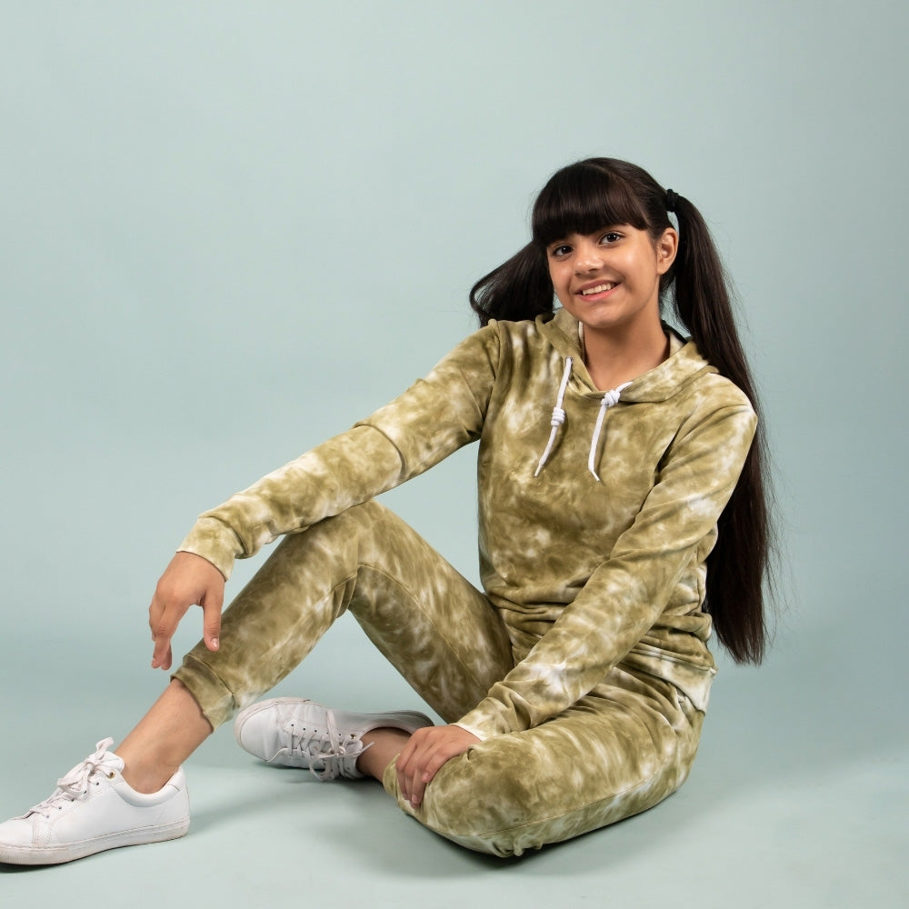Trendy Winter Tie Dye Hoodie Jogger Set for Girls 8 Years Kids Co-ord Outfit