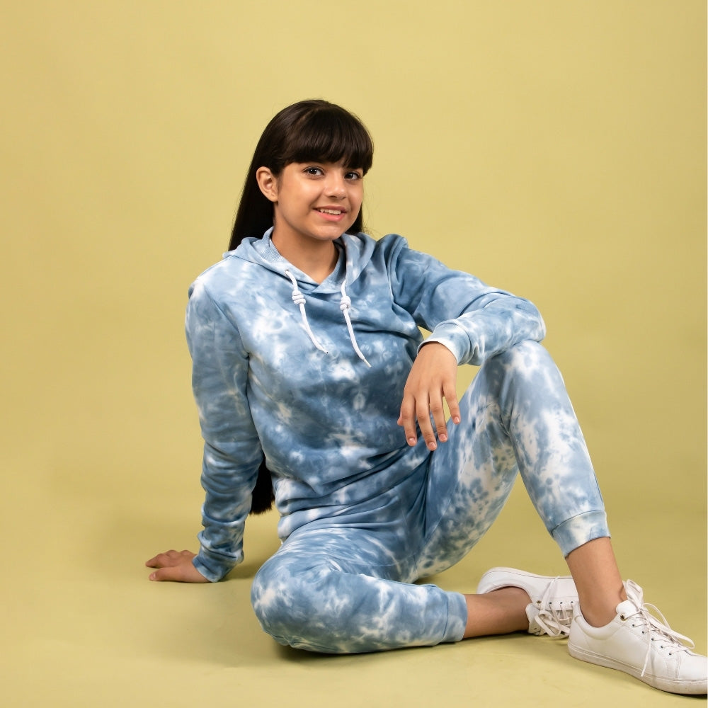 Stylish Hoodie Jogger Set for Girls 9 Years in Cotton Tie Dye Outfit Style