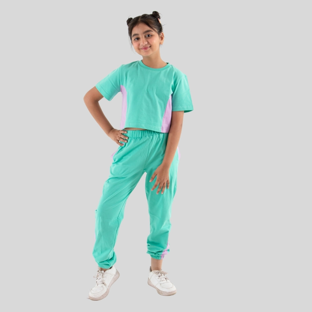 Summer Stylish Colour Block Joggers Set for Girls 15 Years Collection