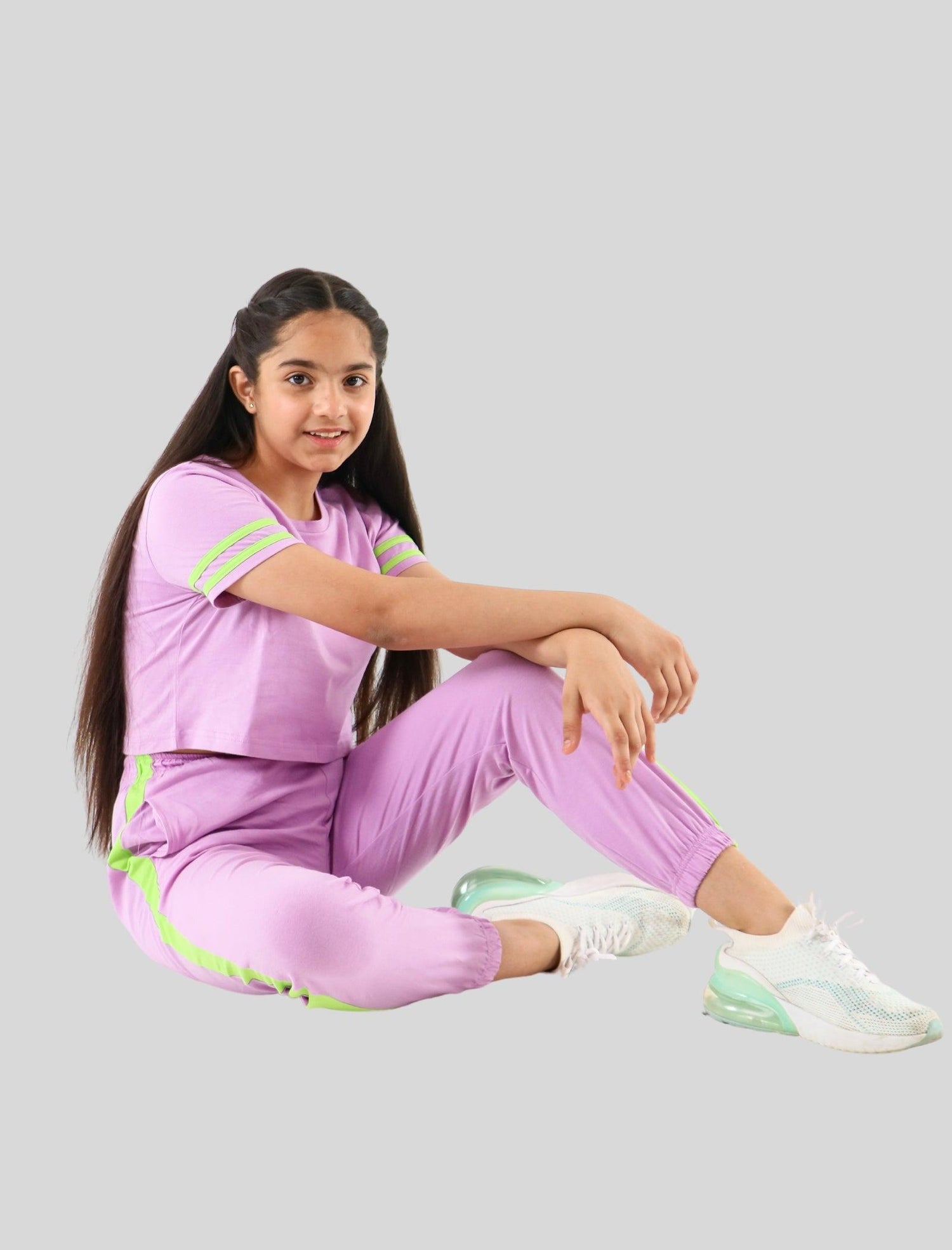 Colour Block Cotton Joggers Set for Girls 16 Years Trendy Crop Top Set