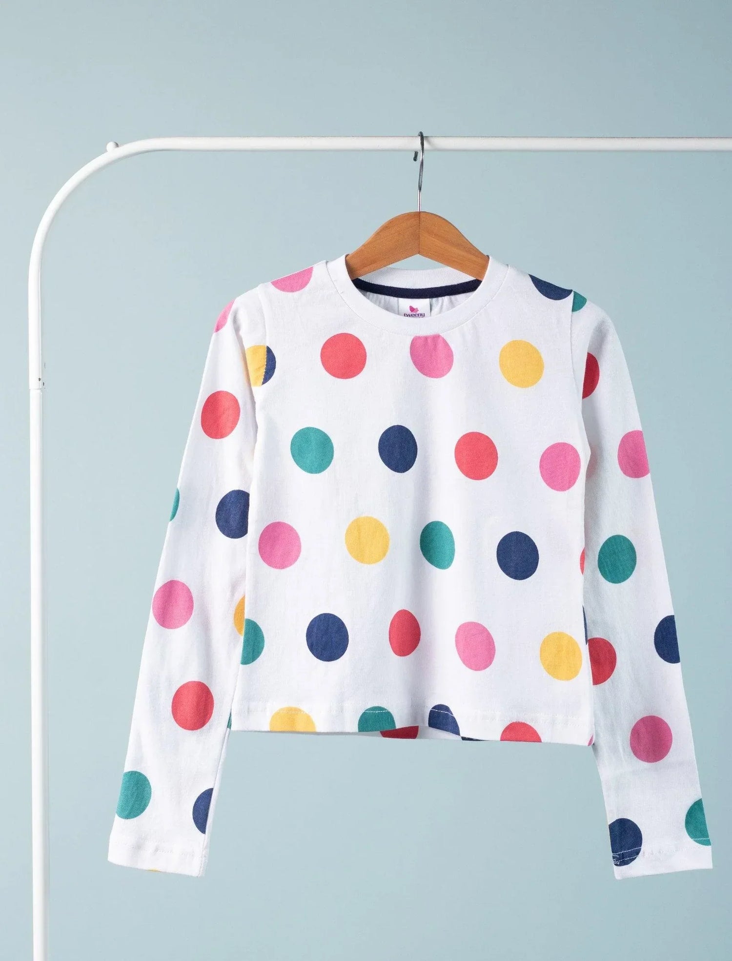 Hand Printed Full Sleeve Polka Dot T-shirt for Girls 12 Years Collection