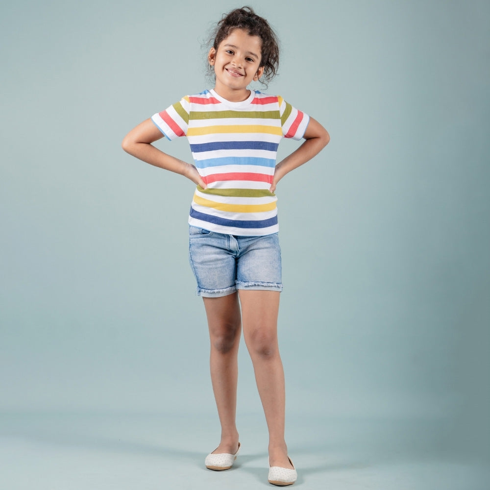 Trendy Printed Half Sleeve Summer T-shirt for Girls 8 Years Casual Style