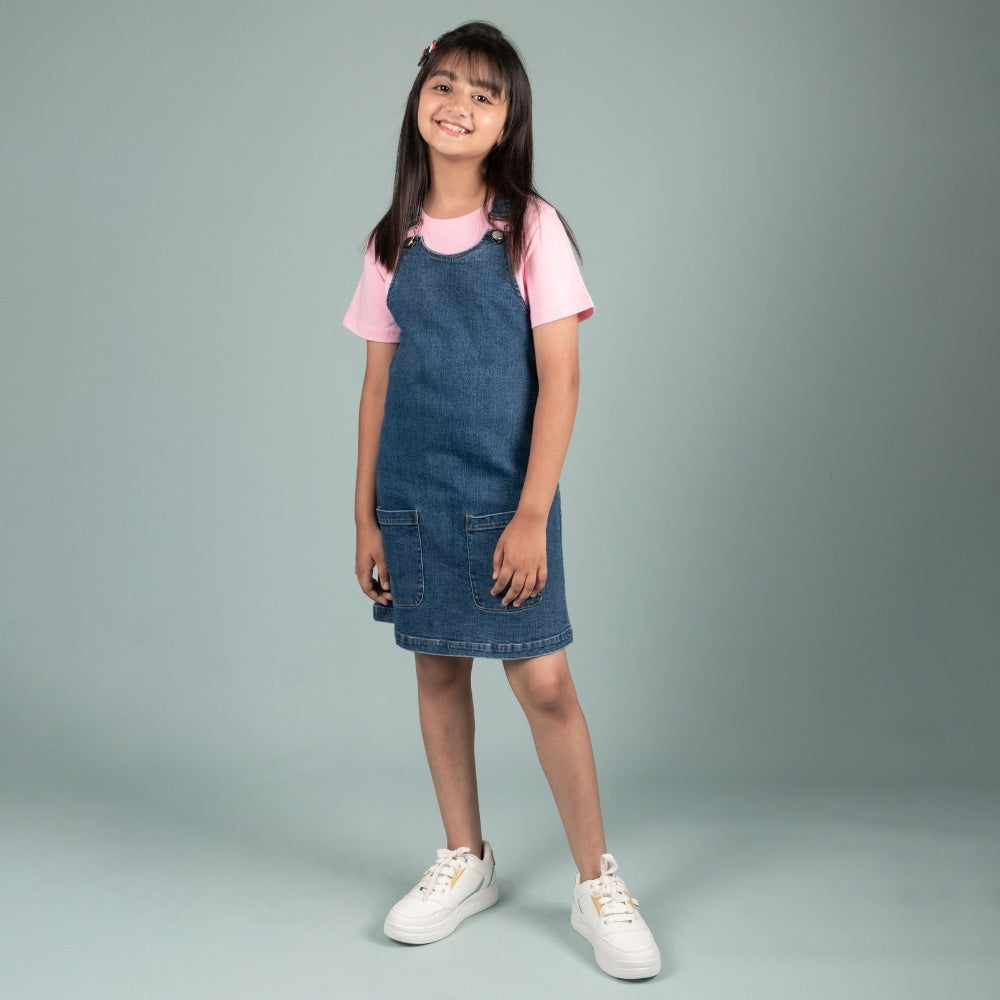 Premium Corduroy Pinafore Dresses for girls 12 years with T-Shirt Combo Set