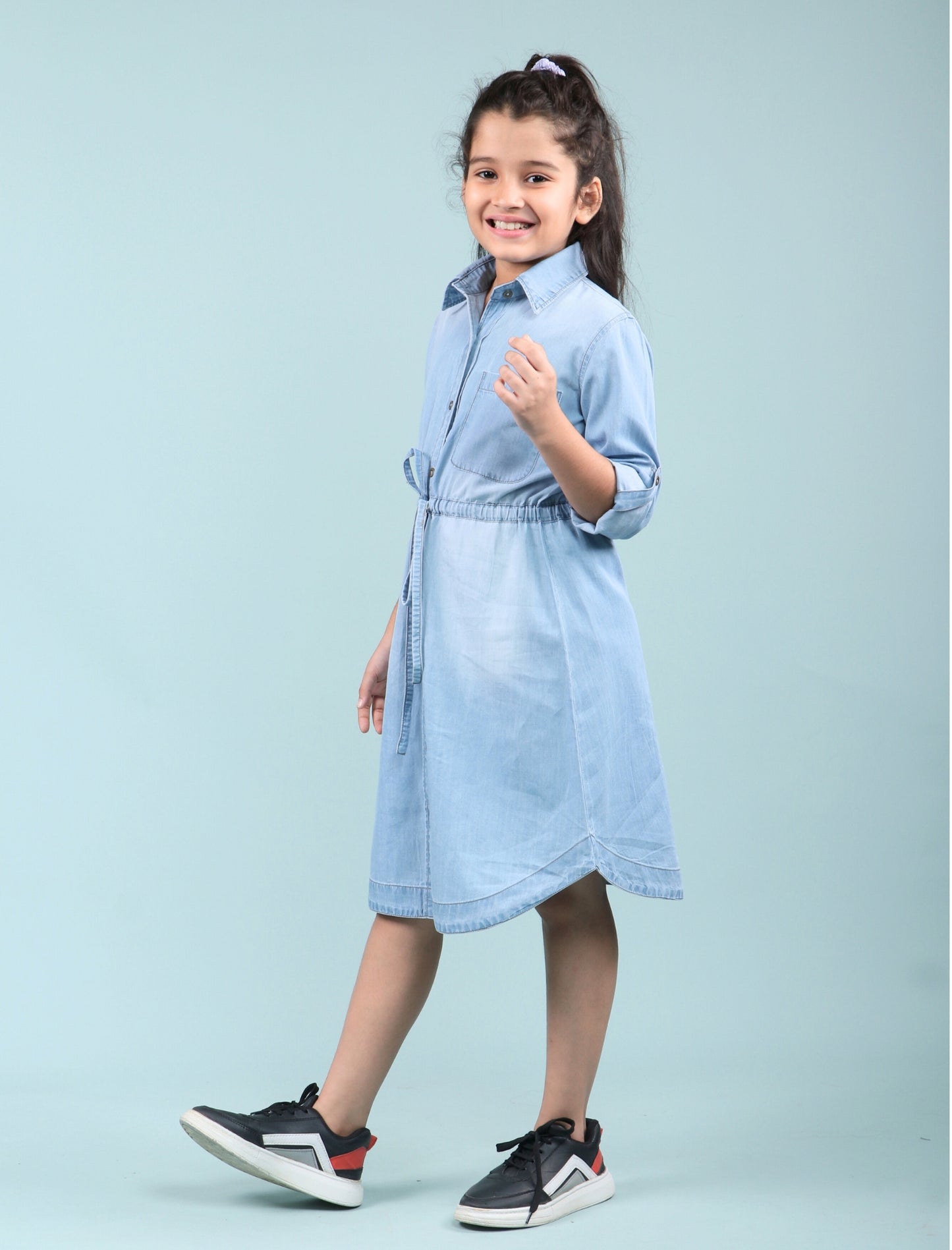 Belt Style Denim Shirtdress (BLUE)