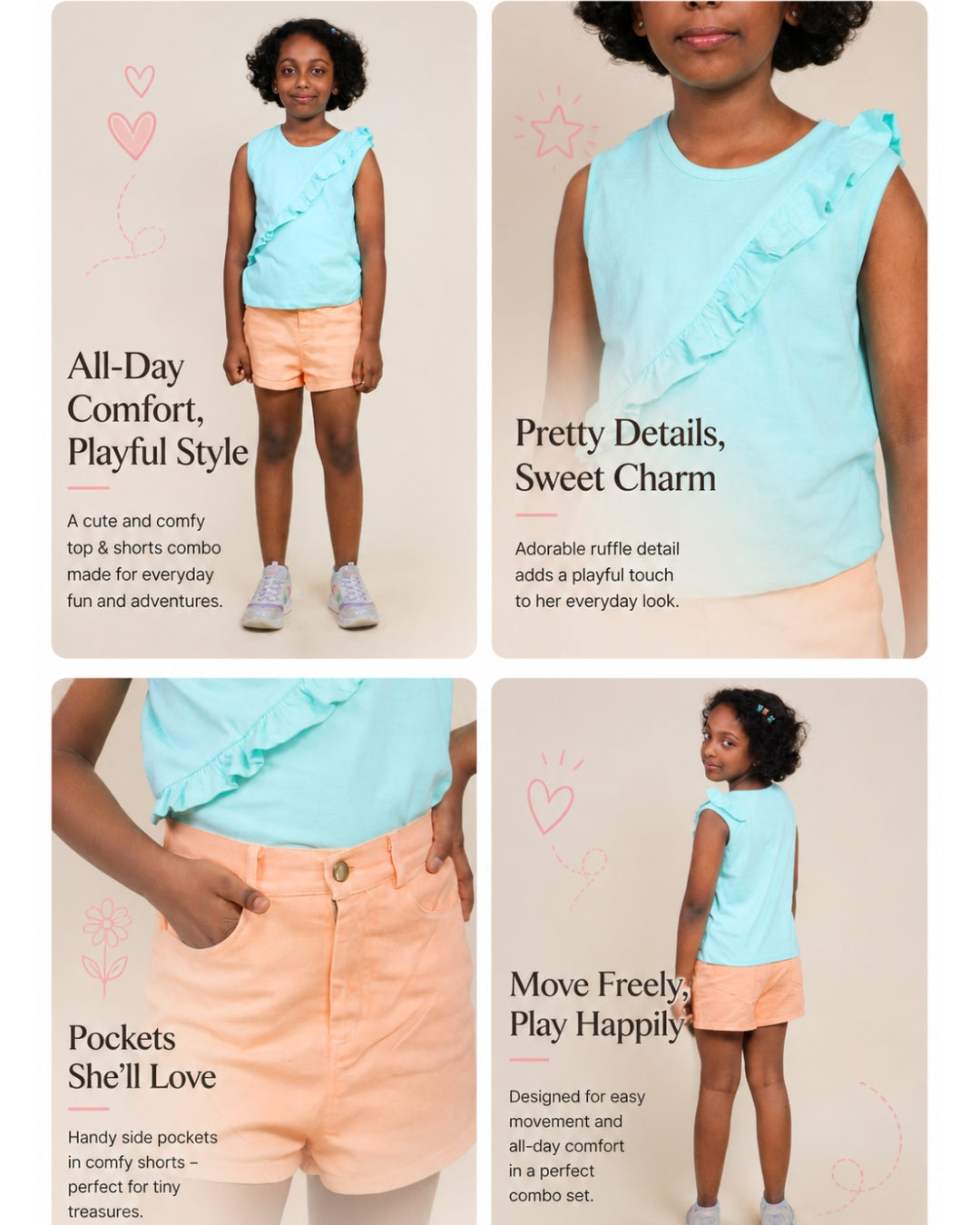 Girls Clothing Set-Peach Aqua
