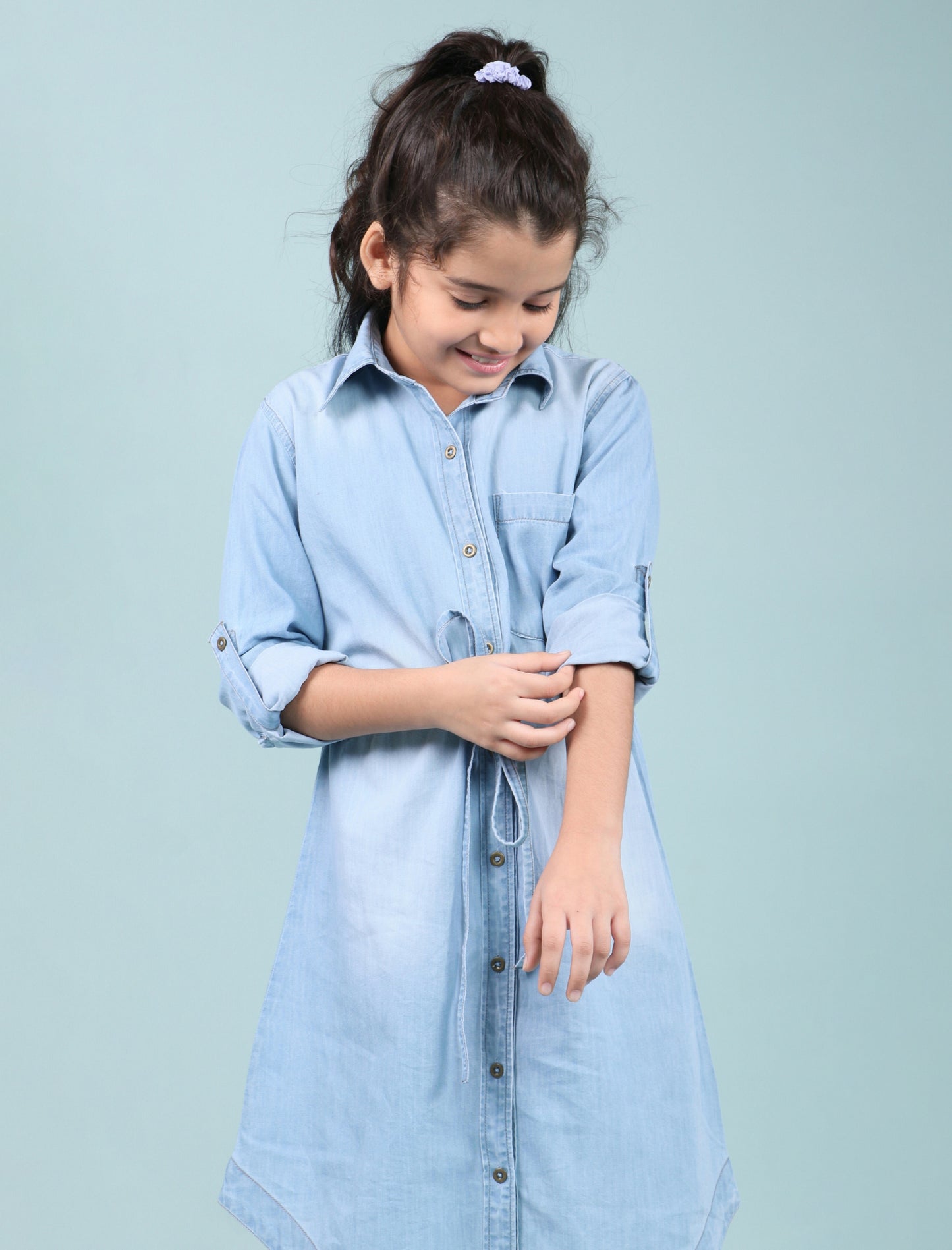 Belt Style Denim Shirtdress (BLUE)