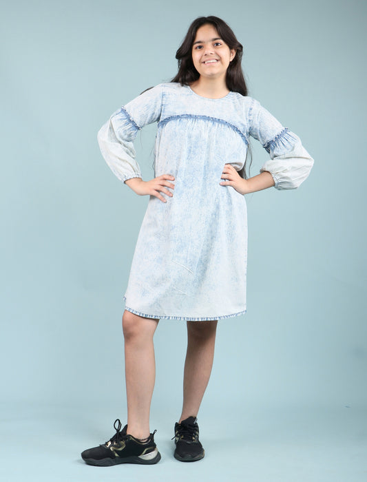 Acid Wash Super Soft Denim Dress (BLUE) - Tweeny Mini