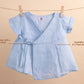 New Born Baby Girls Wrap Style Summer Dress with Bloomer and Headband Pure Linen (Sky Blue)