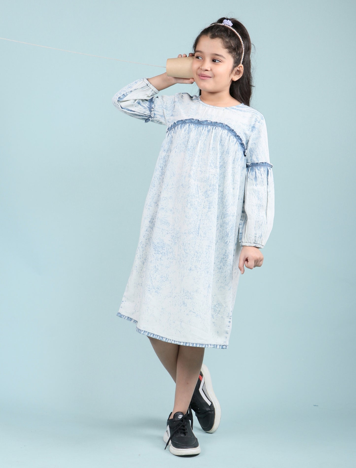 Acid Wash Super Soft Denim Dress (BLUE)