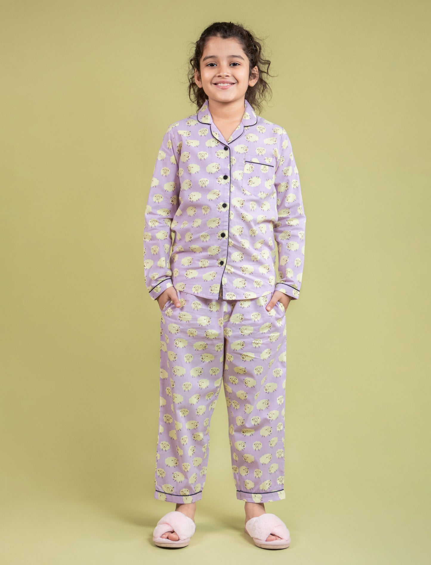 Little Sheep Printed Nightsuit (Lavender)