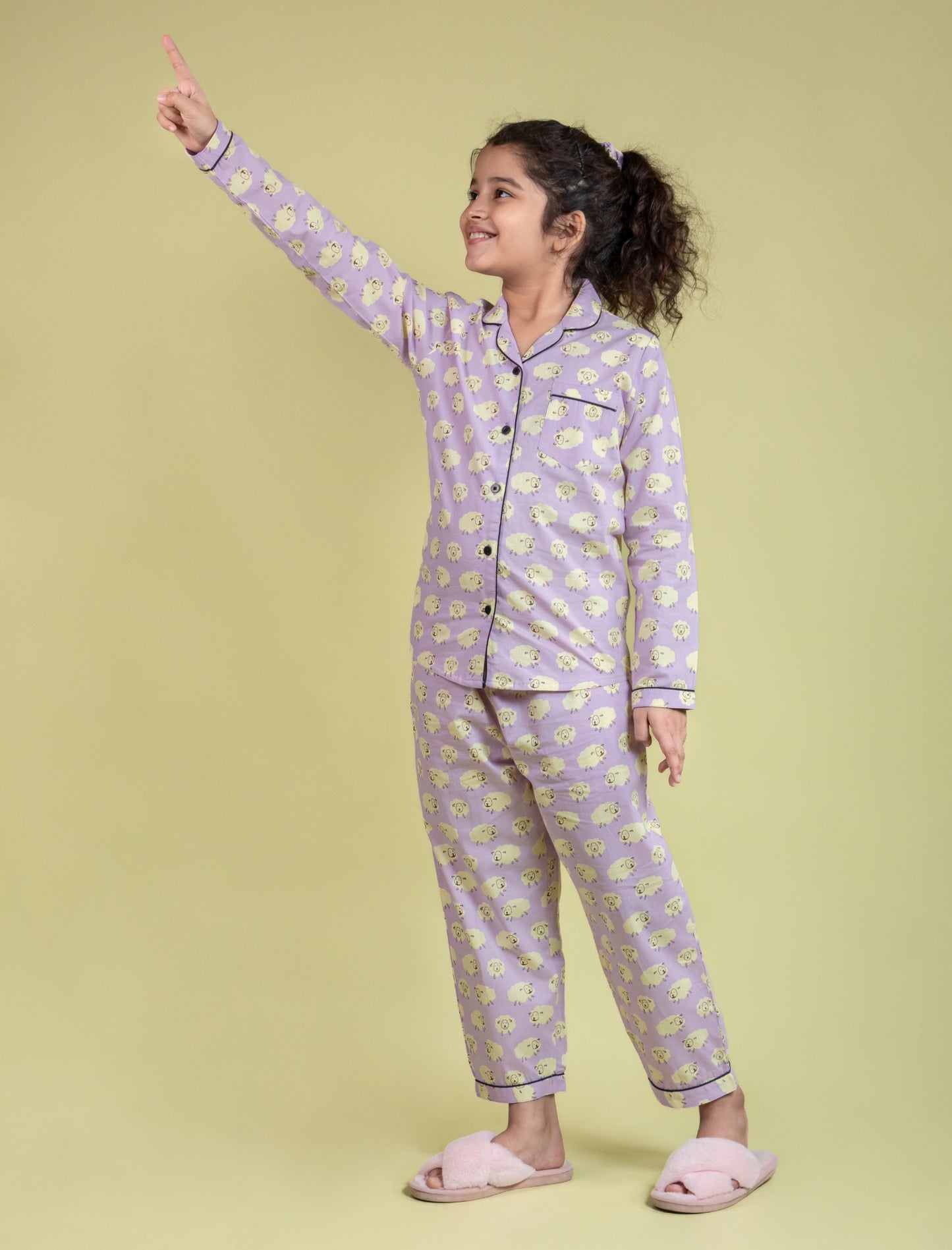 Little Sheep Printed Nightsuit (Lavender)