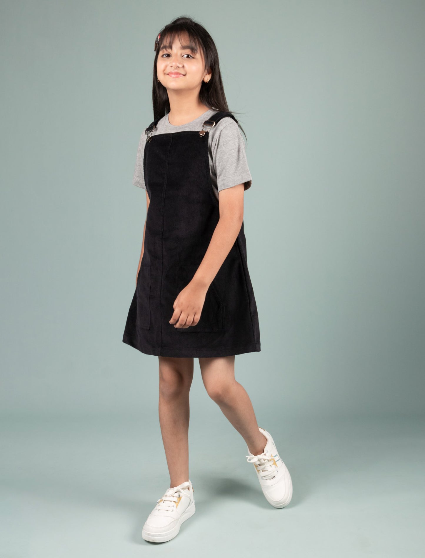 Classic Corduroy Pinafore Dress (Black)