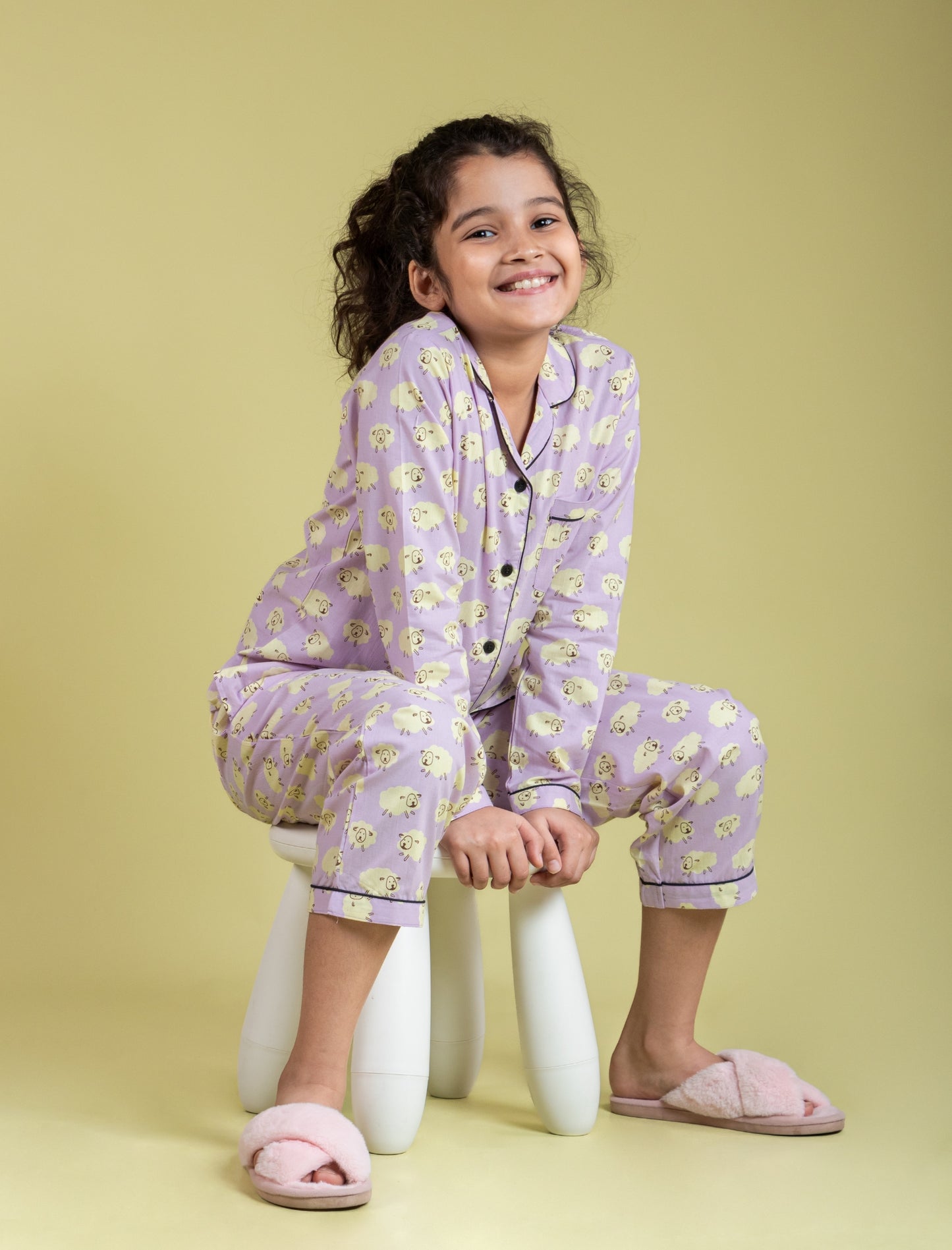 Little Sheep Printed Nightsuit (Lavender)