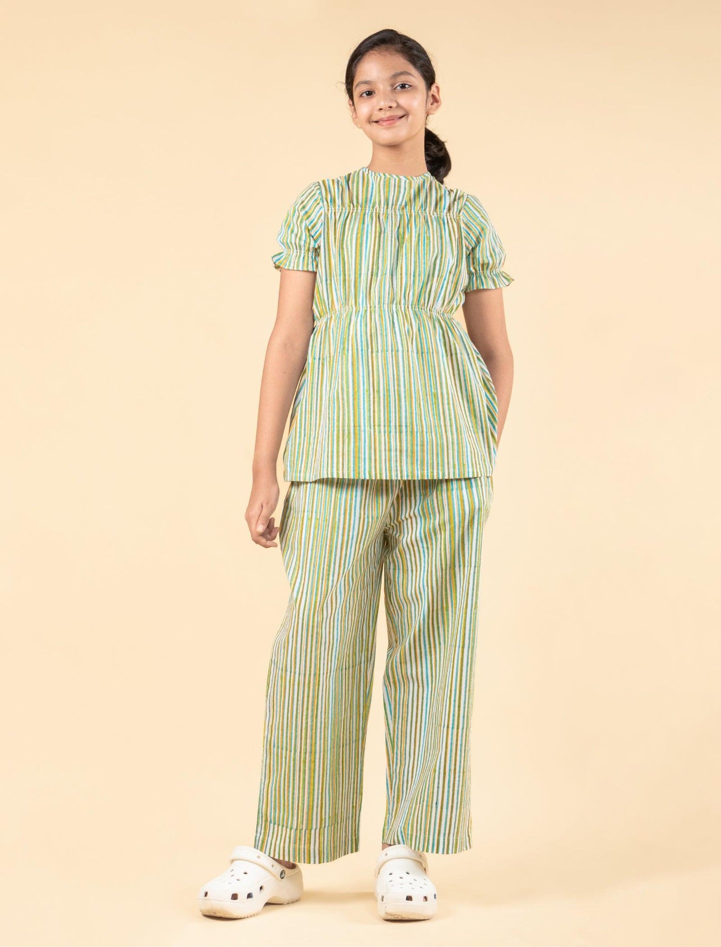 Striped Block Printed Night Suit