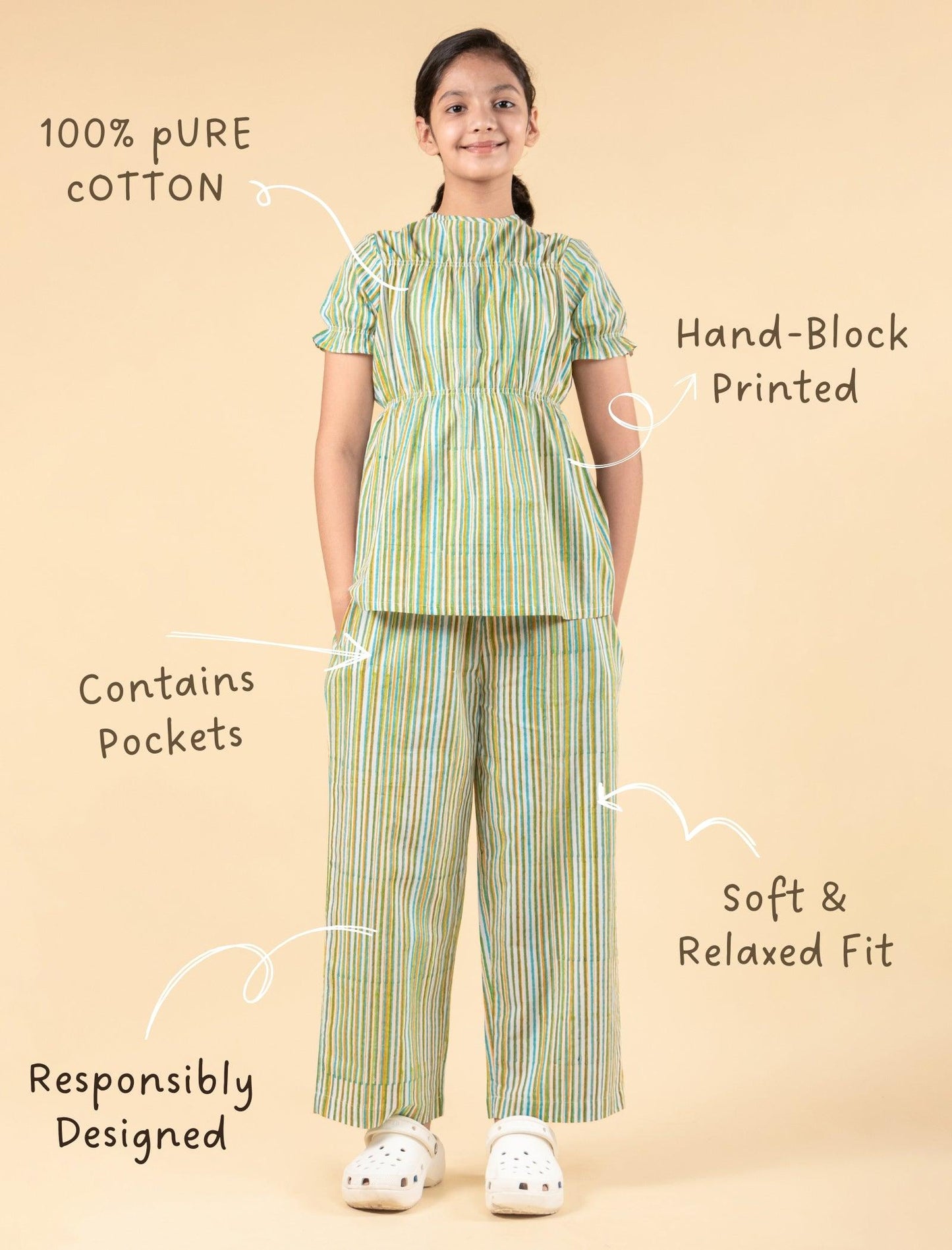 Striped Block Printed Night Suit