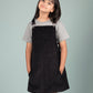 Girls Kids Corduroy Pinafore Dress With Grey Half Sleeve T-shirt (Black)