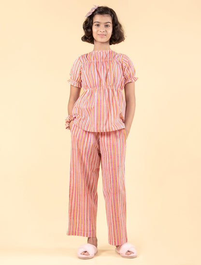 Striped Block Printed Night Suit