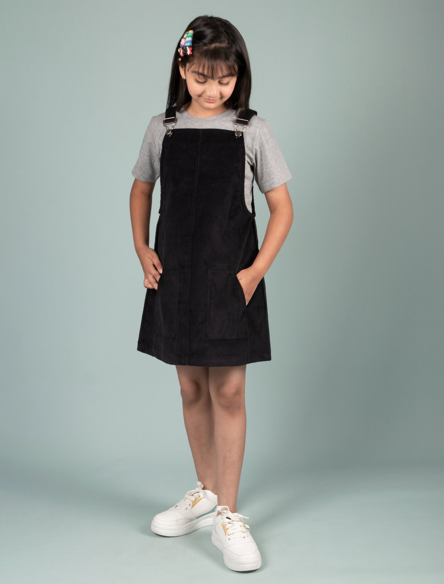 Classic Corduroy Pinafore Dress (Black)