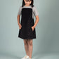 Girls Kids Corduroy Pinafore Dress With Grey Half Sleeve T-shirt (Black)