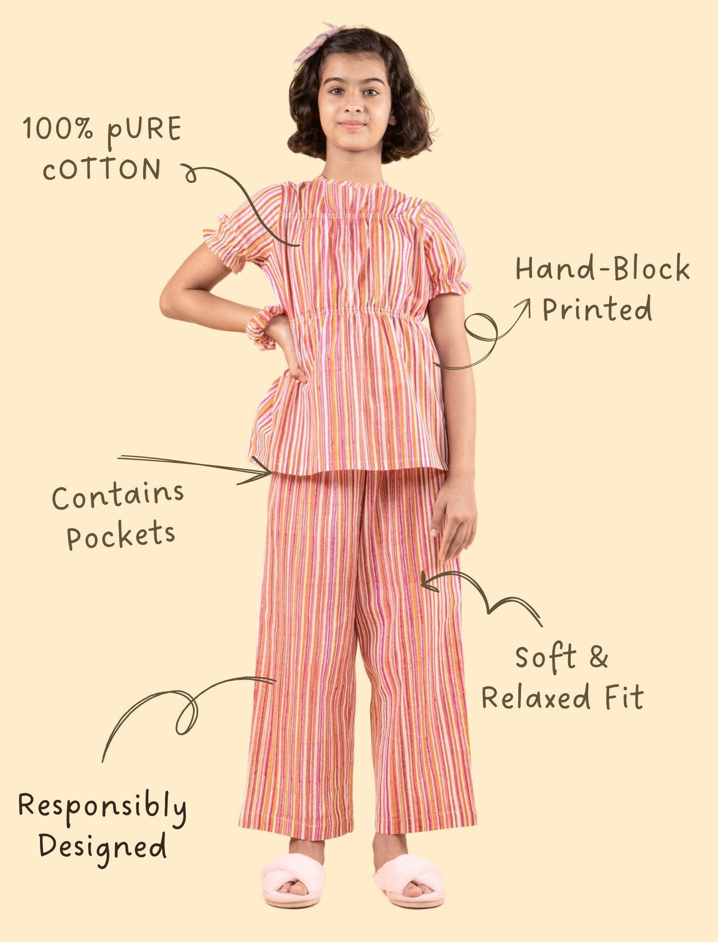 Striped Block Printed Night Suit