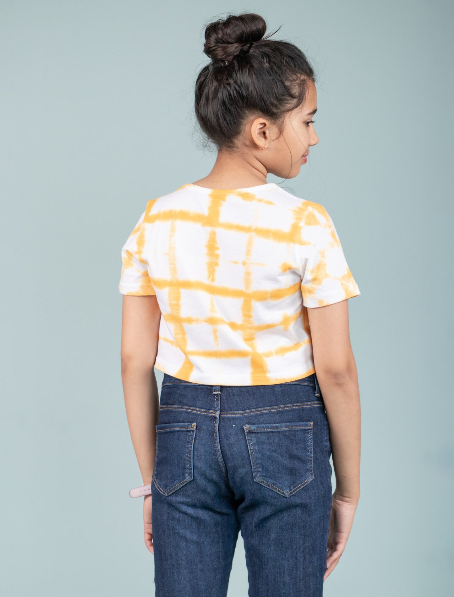 Girls Kids Tie-Dye Cotton Summer Crop Top T-Shirt (Iced Mango)