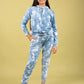 Girls Kids Winter Tie-Dye Hoodie Joggers Track Suit Set (Cerulean Blue)