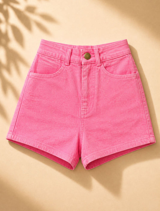 Kids Girls Denim Shorts (Strawberry Red)