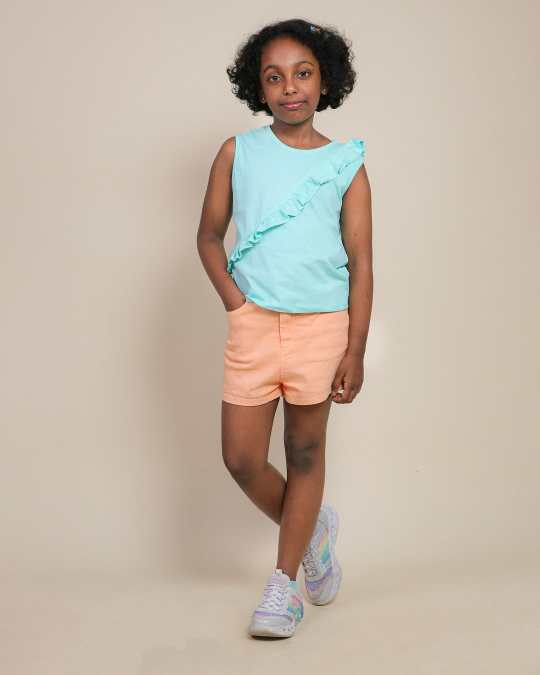 Girls Clothing Set-Peach Aqua