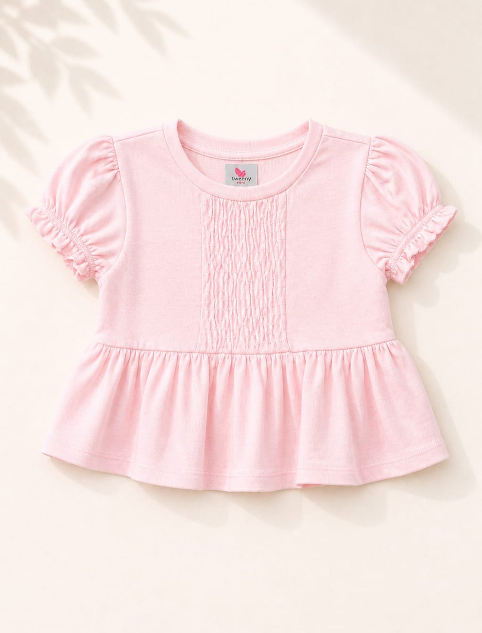 Girls Tops for Summer | Pure Cotton Smocked Peplum Top – Blush Pink