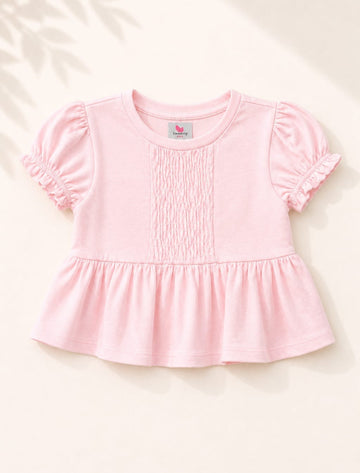 Girls Tops for Summer | Pure Cotton Smocked Peplum Top – Blush Pink