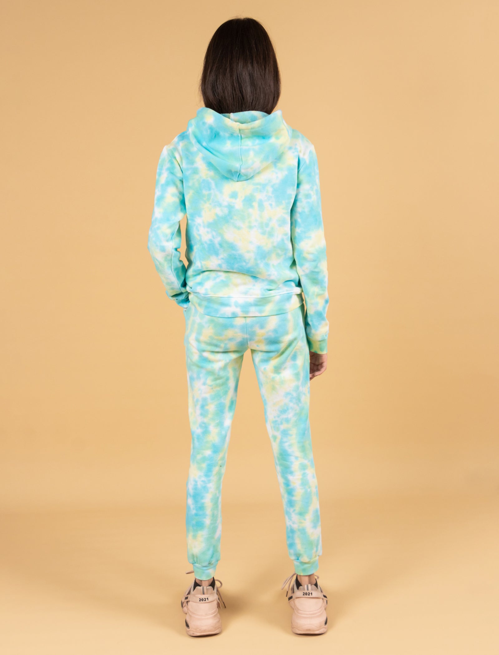 Tweeny Mini Tie-Dye Hoodie Set for Kids Girls Winter Wear (Lemon-Green  Colour)
