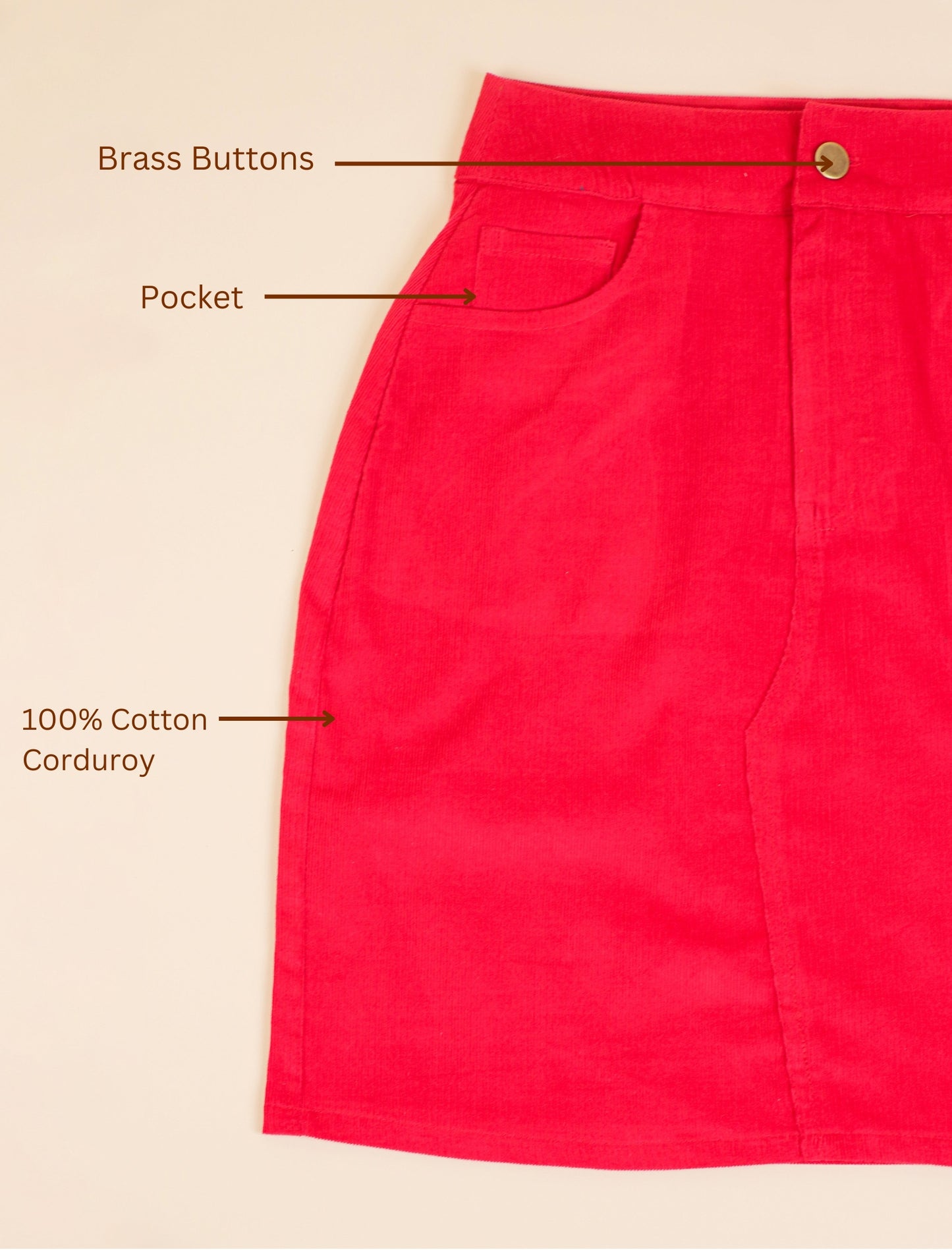 Pure Cotton Corduroy A-Line Skirt for Girls Kids (Red)