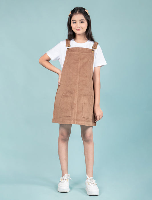 Clasic Corduroy Pinafore Dress (Beige) - Tweeny Mini