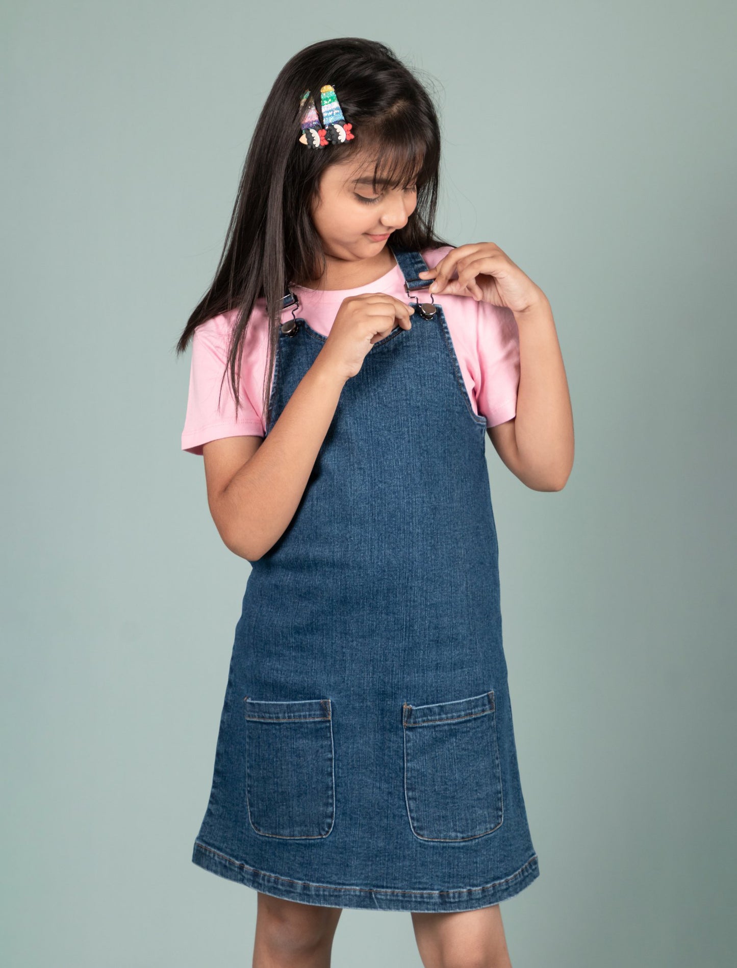 Classic Denim Pinafore Dress (Blue)