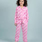 Girls Kids Pure Rayon Butterfly Printed Sleepwear Full Sleeve with Matching Headband (Pink)