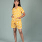 Girls Kids Pure Rayon Floral Print Summer Nightsuit (Half Sleeve, Yellow)