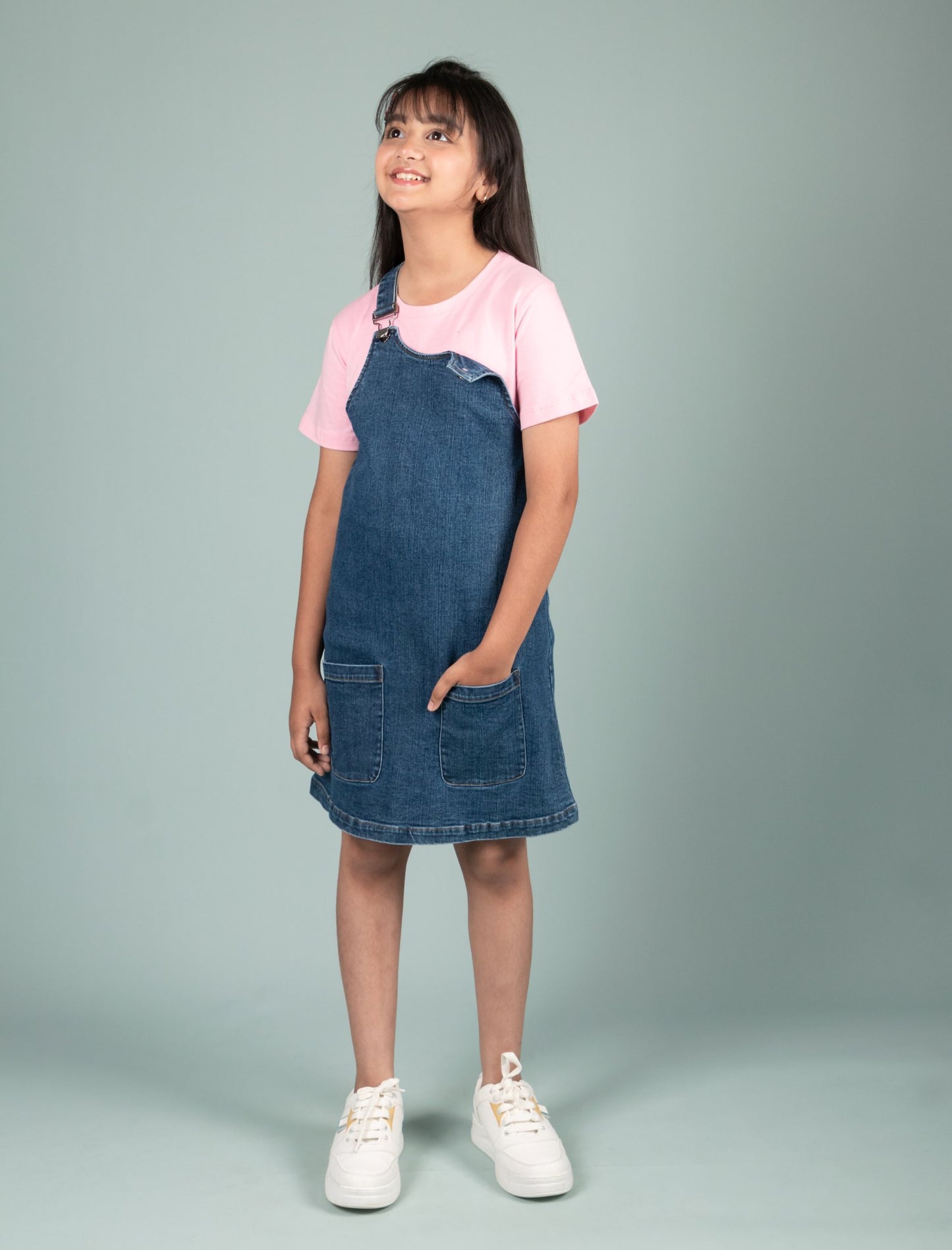 Classic Denim Pinafore Dress (Blue)