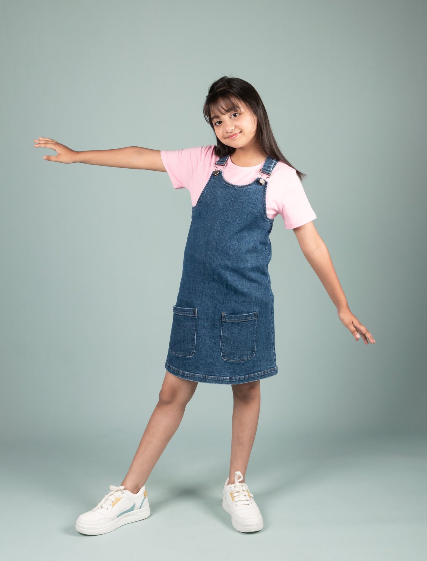 Classic Denim Pinafore Dress (Blue)